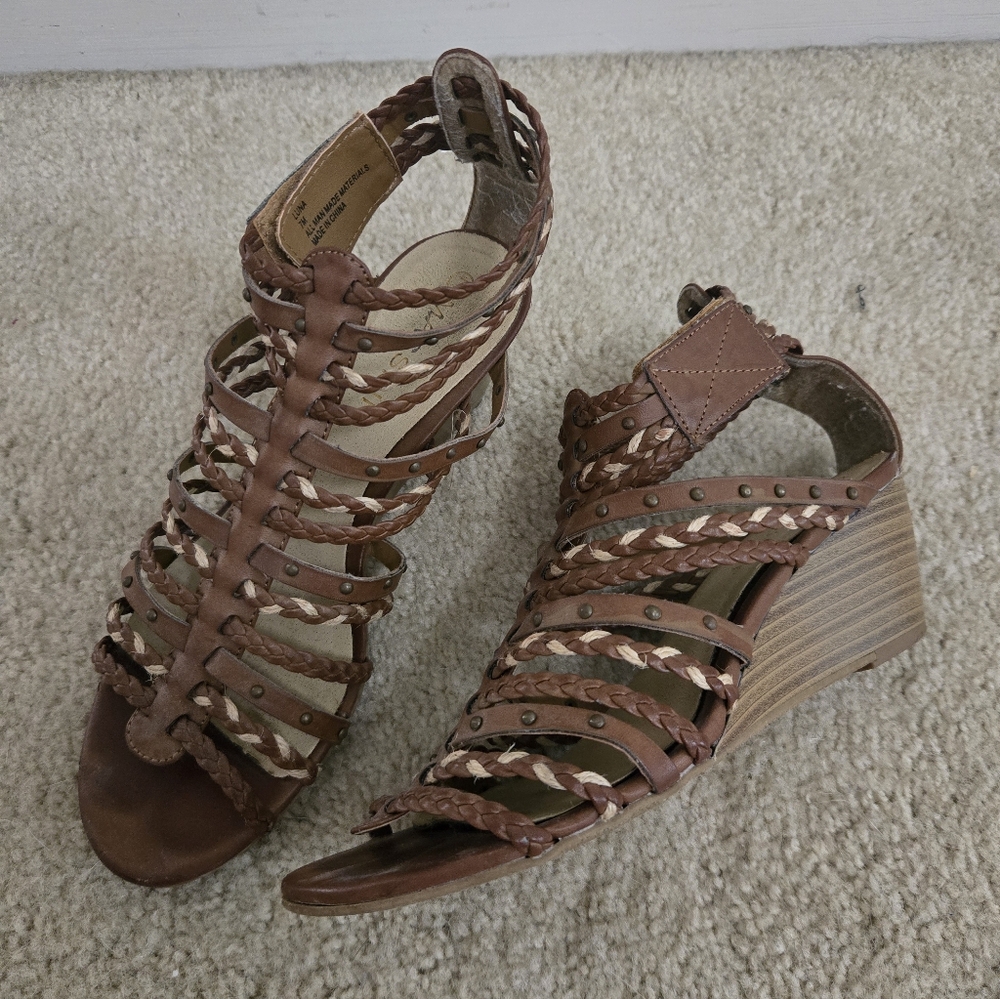Massini Brown Braided Wedge Sandals